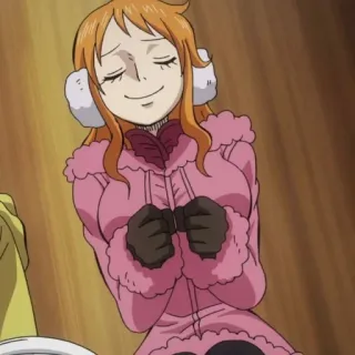 π 288ae1d5 Nami One Piece anime, cartoon, manga, smiling, winter telegram sticker
