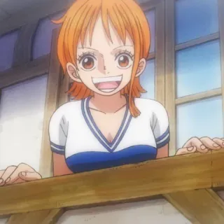 π 2c8dc076 Nami One Piece anime, girl, orange hair, happy, smiling telegram sticker