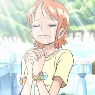π b226d33d Nami One Piece anime, crying, girl, orange hair, emotional telegram sticker