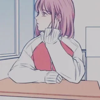 ✖ 09518d26 perempuan, anime, rambut pink, pelajar, meja telegram sticker