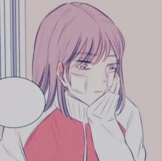 🍧 57e10128 wanita, sedih, anime, manga, rambut merah muda, perban, kesedihan, kartun telegram sticker