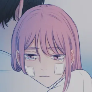 🏳️‍⚧️ ace9619e gadis anime, sedih, emosional, rambut pink, air mata, perban telegram sticker