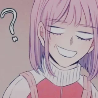 ✖ e74df571 Anime, Tanda tanya, Senyum mengejek, Wanita, Kartun, Ilustrasi telegram sticker