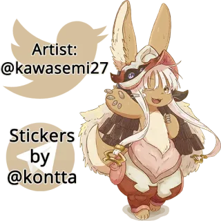 ℹ️ 8cb68666 Nanachi Made in Abyss Artist: @kawasemi27
Stickers by @kontta Anime, Manga, Lapin, Kawaii, Mignon telegram sticker
