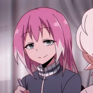 😏 4f618c6d anime, ragazza, capelli rosa, sorrisetto, personaggio telegram sticker