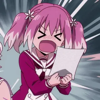 😨 9756b4e1 anime, capelli rosa, ragazza, arrabbiata, cartone animato telegram sticker