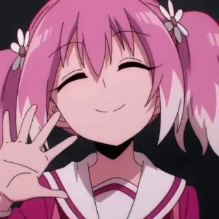 👋 9aaf5087 anime, ragazza, capelli rosa, cartone animato, felice, sorridente telegram sticker