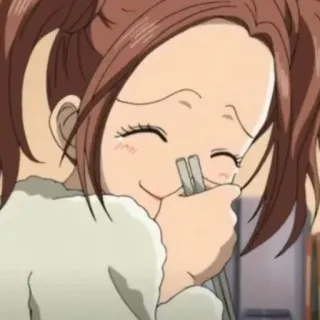 ☺️ da92e305 Anime, Mädchen, lächelnd, glücklich, Essstäbchen whatsapp sticker