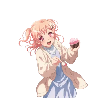 🥮 d6999f3d gadis anime, imut, rambut merah muda, tersenyum, cupcake whatsapp sticker