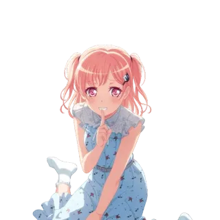 🥮 fe3c2239 gadis anime, imut, gaun, duduk, jari ke bibir, rambut merah muda whatsapp sticker