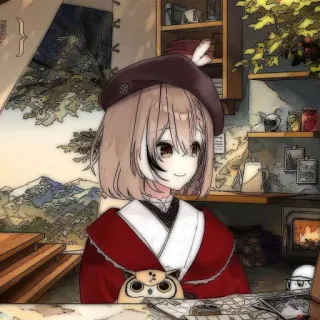 ⏳ d55c98f5 anime girl, cute, kawaii, beret, owl telegram sticker