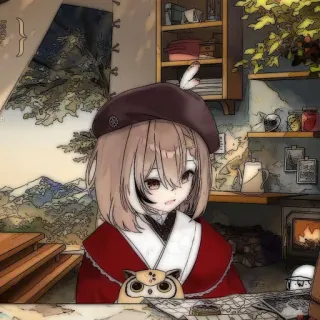 ⏳ f00316c3 anime, girl, cute, owl, indoors, drawing, beret telegram sticker