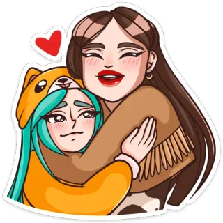🤗 dff93249 漫画, ハグ, 友情, ハート, 女性, 愛 telegram sticker