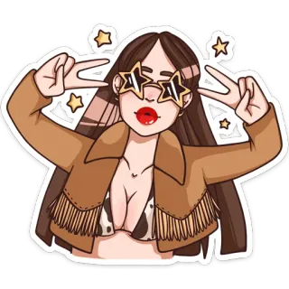 ✌️ f0ab0587 woman, cartoon, peace sign, star glasses, fashion, girl, illustration telegram sticker