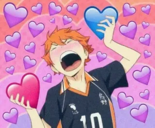 💞 1055130d Hinata Shoyo Haikyuu!! anime, haikyuu, hinata shoyo, hearts, love, cute whatsapp sticker