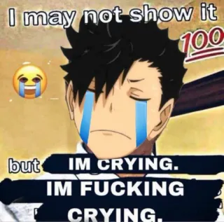 😭 1d80d7d1 I may not show it but IM CRYING. IM FUCKING CRYING. anime, crying, emotional, meme, text whatsapp sticker