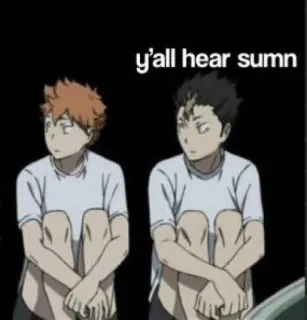 😶 2ecdbf94 y'all hear sumn anime, haikyuu, funny, meme, characters, listening, curious, concerned whatsapp sticker