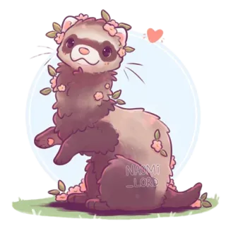 🦦 5c005e7e NAOMI_LORD furetto, animale, carino, fiori, arte digitale, animale domestico telegram sticker