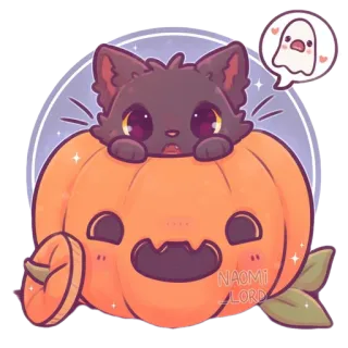 🎃 c9e1ca31 NAOMI LORD gatto, zucca, halloween, fantasma, carino, adesivo telegram sticker