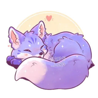 😴 d22f7112 NAOMI_LORD volpe, carino, viola, animale, dormire, cartone animato, illustrazione, adesivo telegram sticker