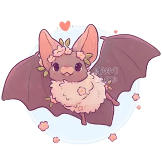 🦇 ef67a4b9 pipistrello, carino, animale, cartone animato, fiori, cuore, stravagante, kawaii telegram sticker