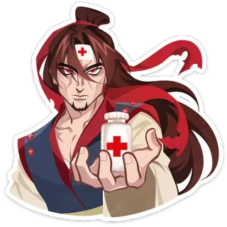 ⭐ 71d51cb1 Аниме, Персонаж, Бутылка, Красный Крест, Медицинский telegram sticker