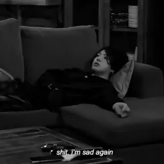 🎵 56d3be91 shit, i'm sad again kesedihan, depresi, hitam putih, sofa, berbaring, frustrasi telegram sticker