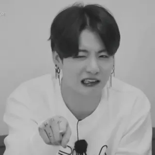 🌟 9c562c6e Jungkook kpop, penyanyi, idola, menunjuk, gestur, hitam putih telegram sticker