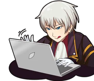 💻 b9751177 Anime, Ordenador, Escribiendo, Pelo Blanco, Masculino telegram sticker