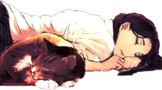 ❄ 1021485a спящий, кот, женщина, аниме, мультфильм telegram sticker