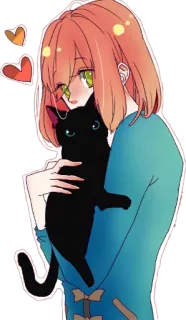 ❄ 1833e306 Аниме, Девушка, Кот, Милый, Иллюстрация, Мультфильм, Питомец, Каваий telegram sticker