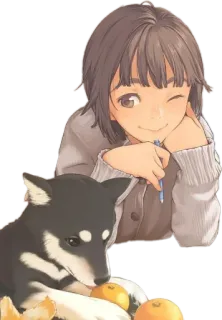 ❄ 338130ff аниме, девушка, собака, милый, оранжевый, шиба ину, ручка telegram sticker