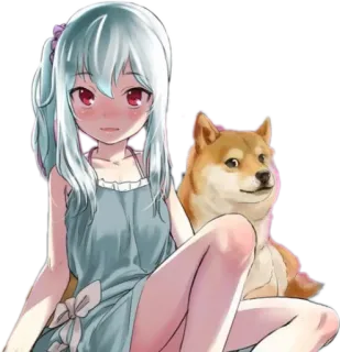 ❄ 7ceb7cee аниме девушка, доге, собака, милый, аниме стиль, цифровое искусство telegram sticker
