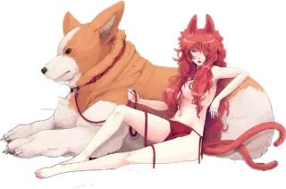 ❄ 80b44400 собака, корги, аниме, девушка, хвост, рыжая telegram sticker