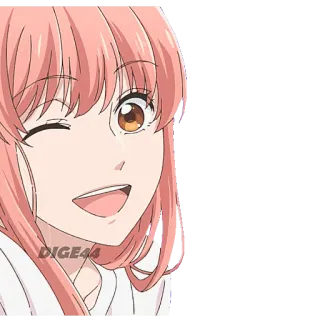 😉 254e6cbb DIGE44 Anime, Sticker, Charakter, Zwinkern, Lächeln, pinke Haare telegram sticker