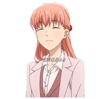 😅 67f4caad DIGE44 Anime, Frau, Charakter, Pinke Haare, Büro, lächelnd telegram sticker