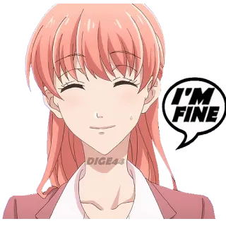 👌 ffdc81fb I'M FINE Anime, Mädchen, Pinke Haare, Sprechblase, Cartoon, lächelnd, Illustration telegram sticker