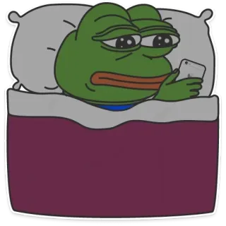 😴 6f99adbb Pepe the Frog Mème, Pepe, Grenouille, Lit, Triste, Téléphone telegram sticker