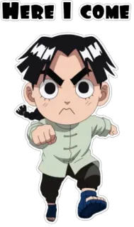 👣 19124b43 Rock Lee Naruto HERE I COME anime, manga, Rock Lee, Naruto, chibi, cartoon, funny, action telegram sticker