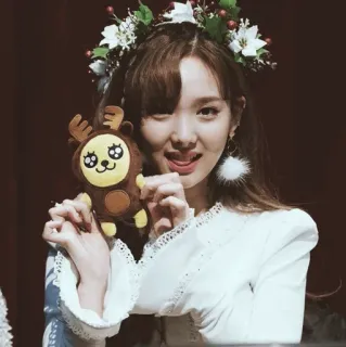 🖇 07dc34c4 mujer, persona, reno, lindo, corona de flores, retrato whatsapp sticker