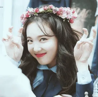 🗝 42eec509 Nayeon K-pop, cantante, corona de flores, asiático whatsapp sticker