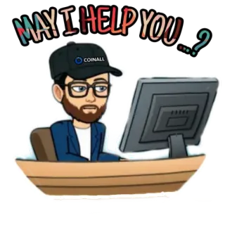 🙂 fdc35463 MAY I HELP YOU...? Cartoon, Computer, Hulp, Kantoor, Bedrijf, Digitale kunst telegram sticker
