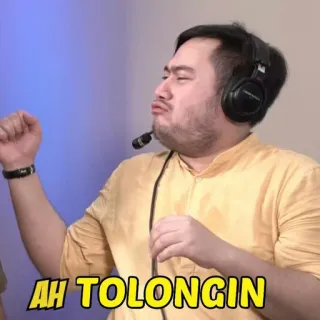 🤏 08e19e50 AH TOLONGIN мужчина, наушники, желтая футболка, помогите telegram sticker