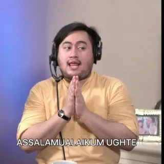 🤏 b140bbff ASSALAMUALAIKUM UGHTE приветствие, мужчина, наушники, в помещении telegram sticker