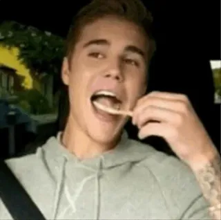😁 dba0710e Justin Bieber celebrità, cantante, Justin Bieber, mangiare, casual telegram sticker