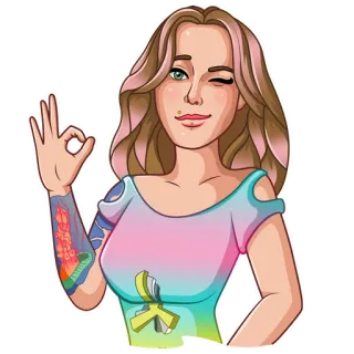 👌 5132affd mulher, garota, piscadela, OK, tatuagem telegram sticker