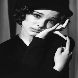 😔 fa50c956 Natalie Portman, actress, black and white, portrait, hat, middle finger telegram sticker