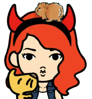 😍 2db42b9a cartoon, red hair, devil horns, guinea pig, dog, animal telegram sticker