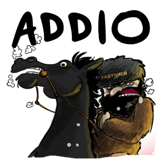 👋 d6cd1382 ADDIO мультфильм, лошадь, мужчина, прощание, итальянский, иллюстрация, персонаж telegram sticker