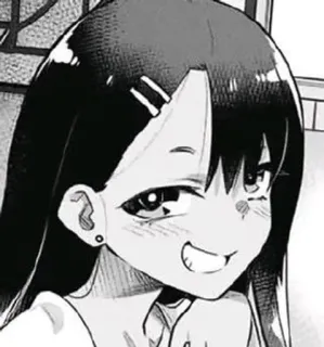 😉 ab077bda Nagatoro Don't Toy with Me, Miss Nagatoro anime, manga, girl, smiling, black and white, Nagatoro, Don't Toy with Me, Miss Nagatoro telegram sticker